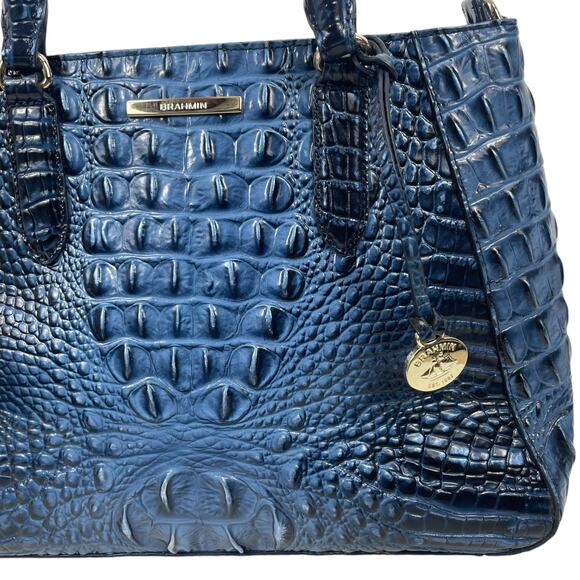 Brahmin Small Irene Leather Satchel Bag Maritime Blue Croc Embossed - Picture 8 of 12